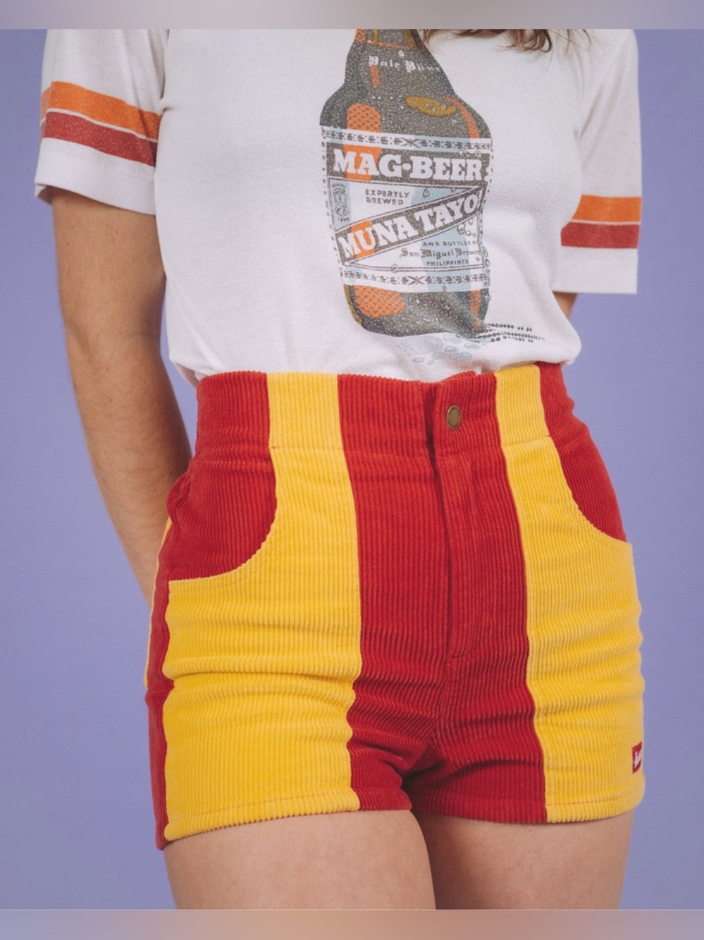 Red & Yellow Corduroy High-Waist Women’s Shorts